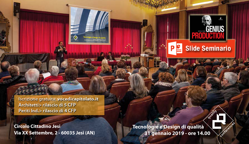 Seminario gratuito “Tecnologie e design di qualità” – 31.01.2019 ore 14.00 Jesi (AN)