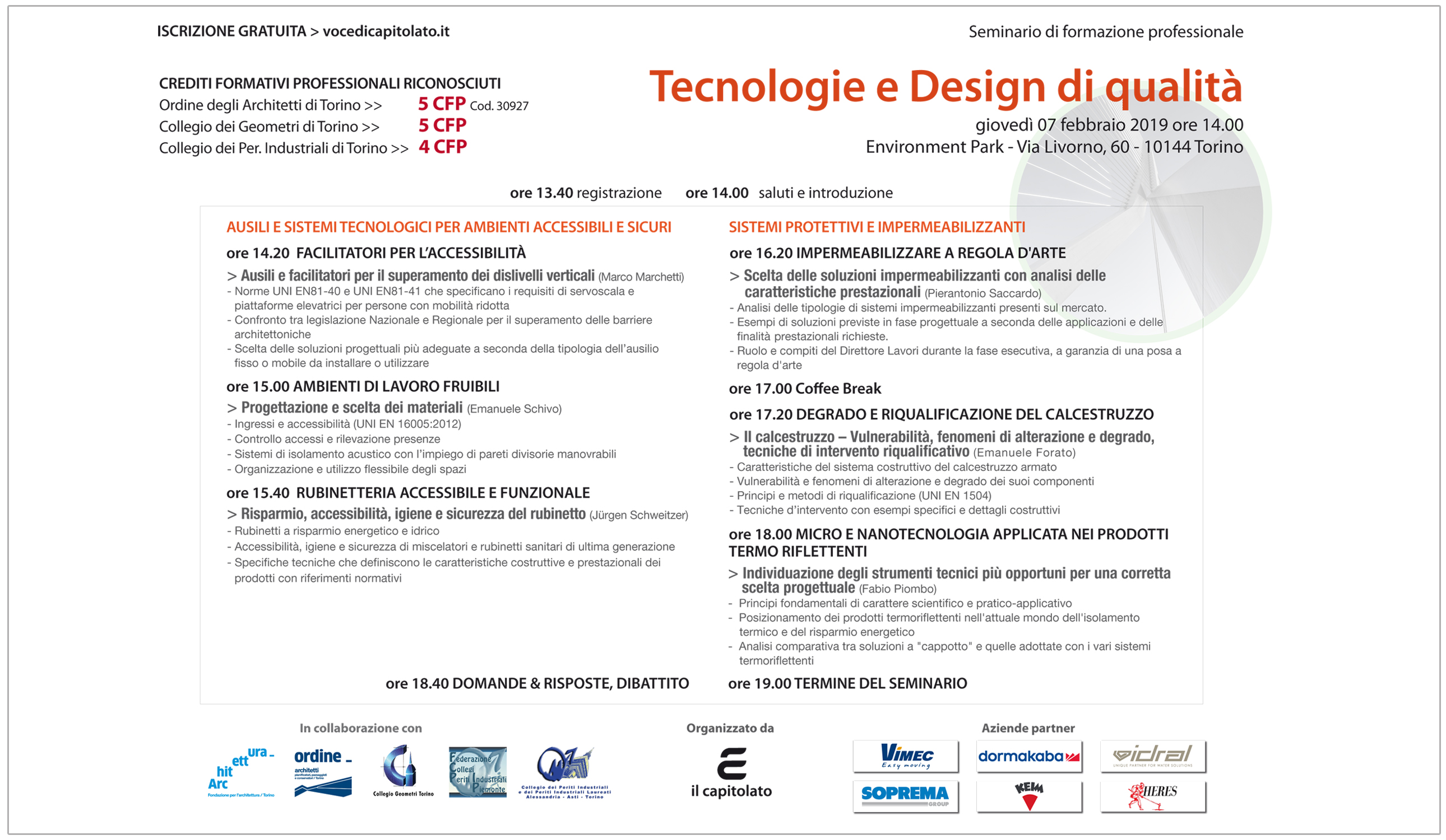 Seminario gratuito “Tecnologie e design di qualità” – 07.02.2019 ore 14.00 Torino