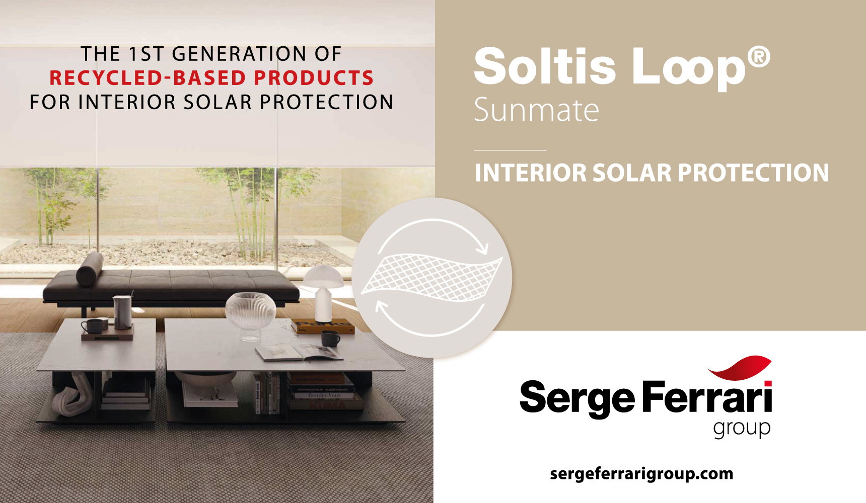 Soltis Loop Sunmate, La prima generazione di tessuti 100% riciclati per le schermature solari interne